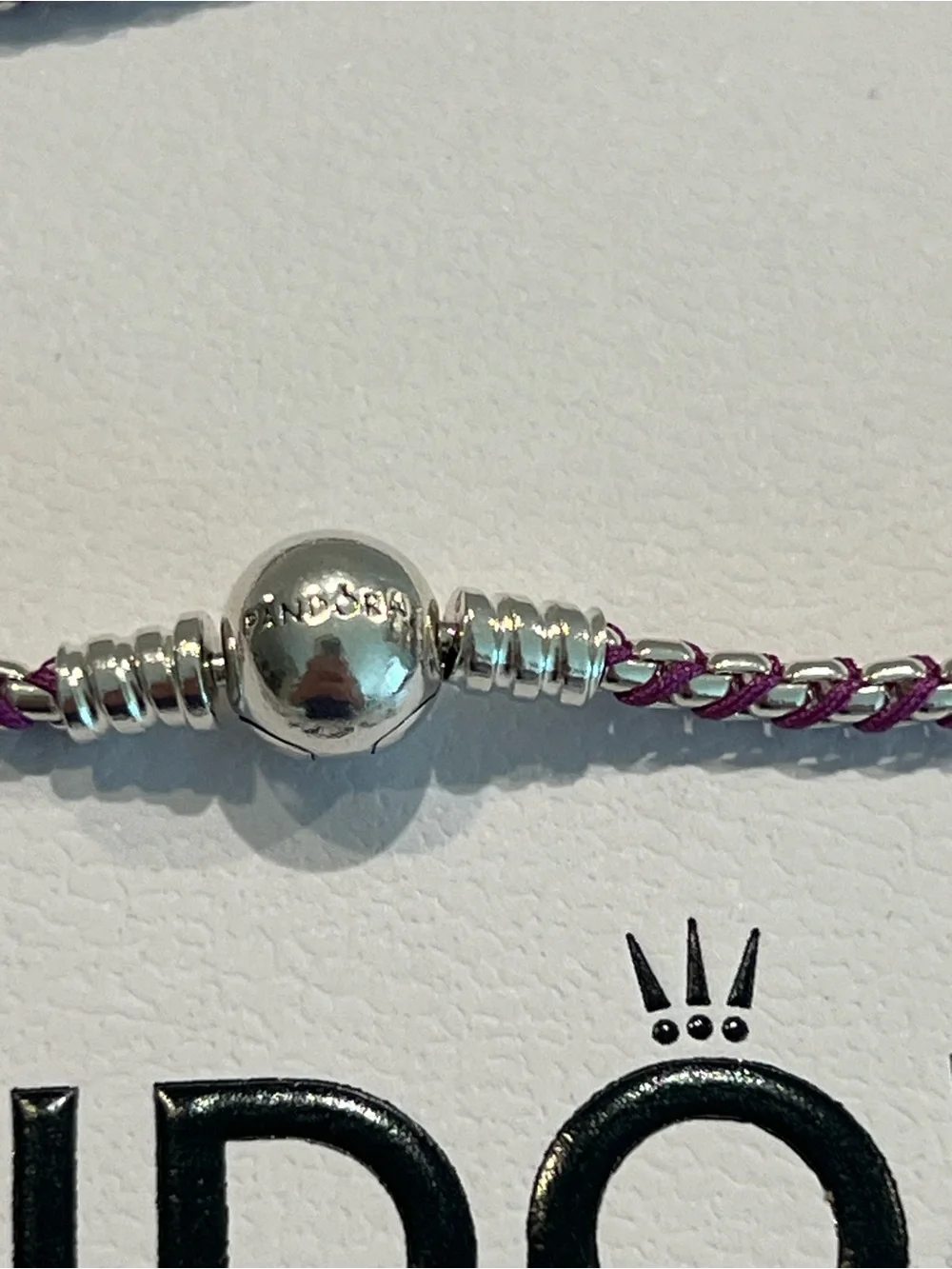 Pandora Purple Cord Box Chain Bracelet